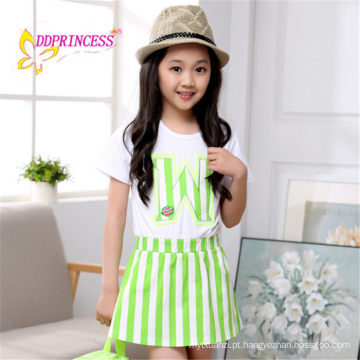 2015 novo design listra de algodão vestido de duas peças vestido casual para a menina vestido de princesa para crianças
